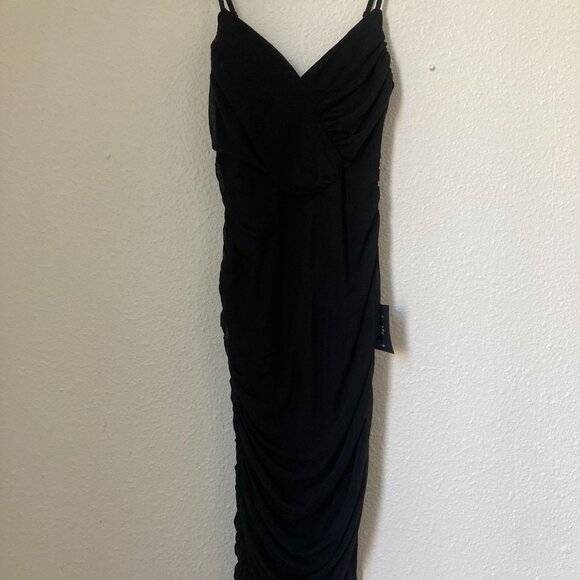 Lulus Feeling Hot Black Ruched Bodycon Midi Dress, Size M - Picture 2 of 4